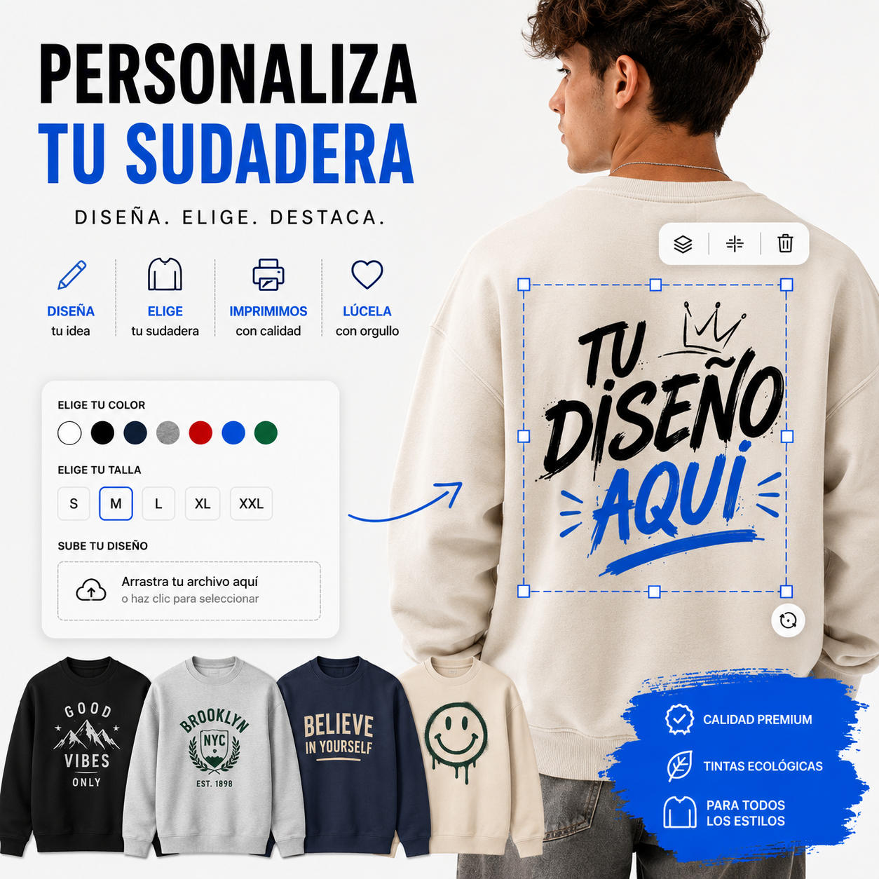 Sudadera sin Capucha Personalizada | Sube tu Diseño | Europalis